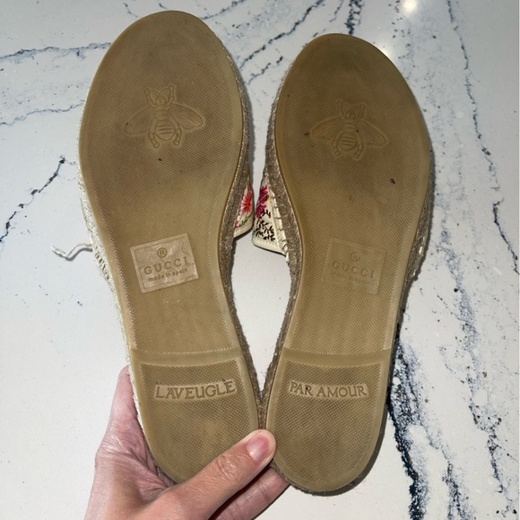 GUCCI 2019 Pilar Double G Floral Espadrille Canvas Slide Sandals 41 10C Wide - Picture 13 of 16